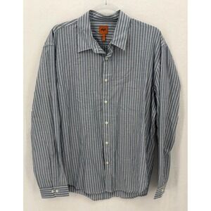 New Way Soft Cloth Shirt Mens Large Blue Striped Button Up Casual 100% Cotton